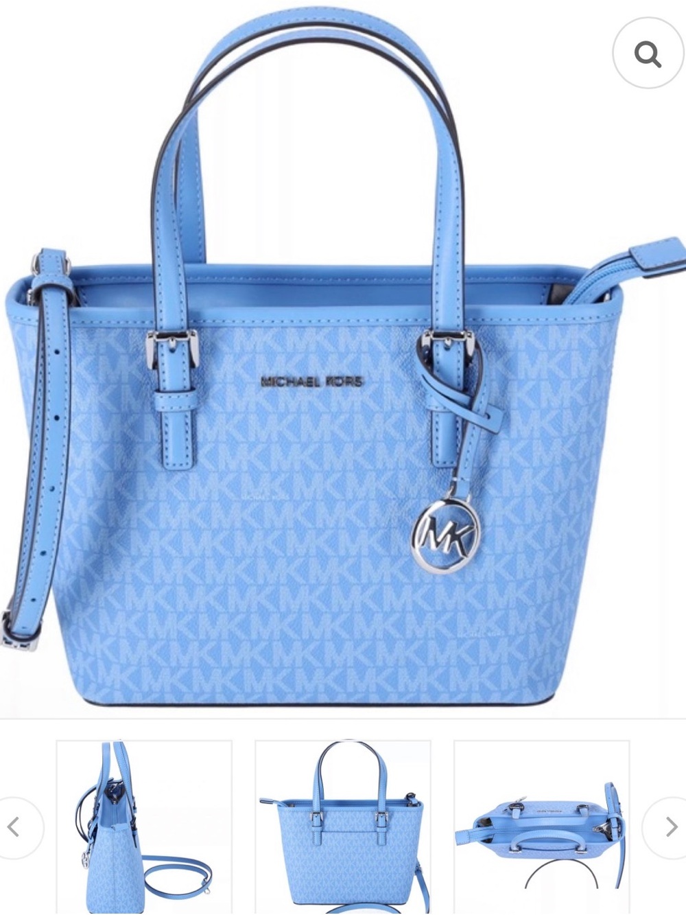 Michael Kors Jet Set Small Tote in Sky Blue with MK Charm